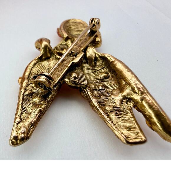 Vintage 60s Poodle Brooch High Dome Topaz Rhinestone Pin - Picture 6 of 10